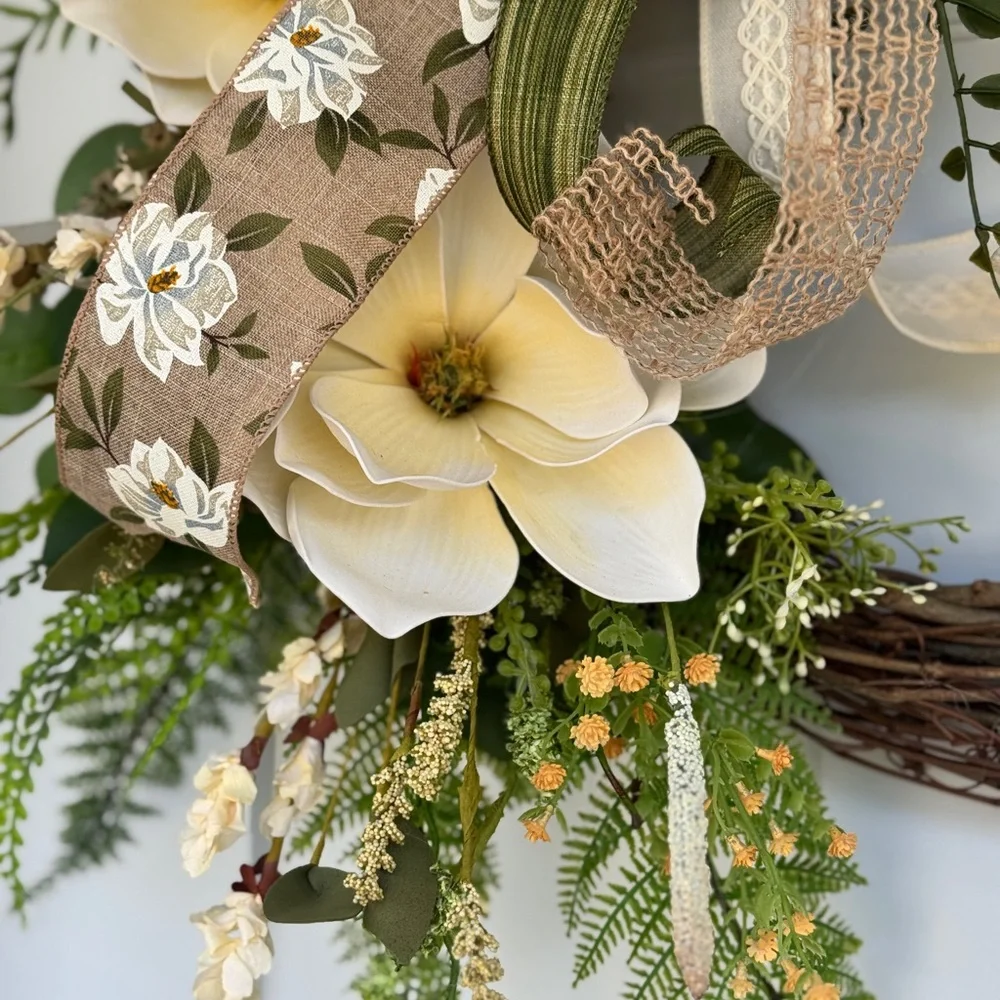 Elegant Southern Magnolia Floral Wreath